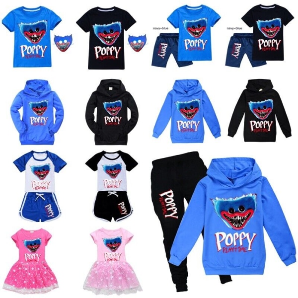 Poppy Playtime Huggy Wuggy T-shirt Shorts Träningsoverall Hoodie Topp blue pocket hooded 3-4 years