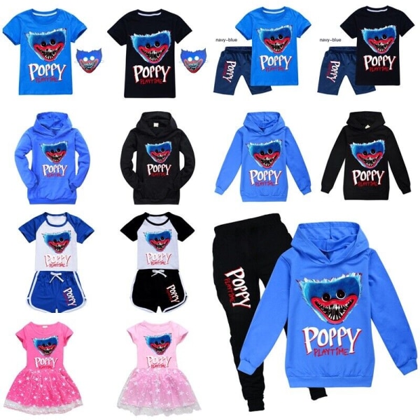 Poppy Playtime Huggy Wuggy T-shirt Shorts Träningsoverall Hoodie Topp blue t shirt+mask 3-4 years