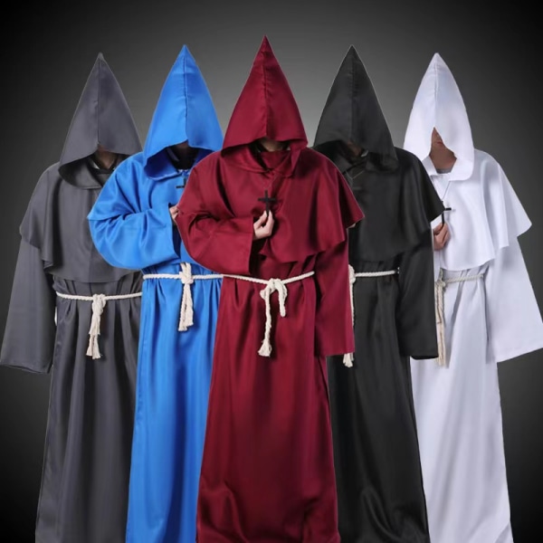 Medeltida Brother Monk Hood Renässansprästdräkt Halloween Cosplay Black S