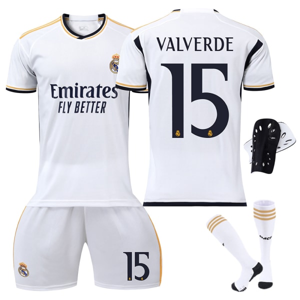 2023-2024 Real Madrid Hemma fotbollströja för barn Vinicius nr. 7 VINI JR ALABA 4 M