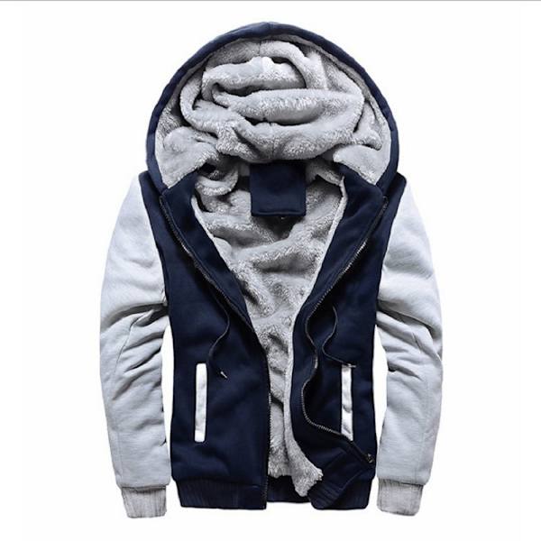 Män Tjock varm fleecepälsfodrad huvtröja Zip Up Vinterjacka Sweatshirt Topp Red L