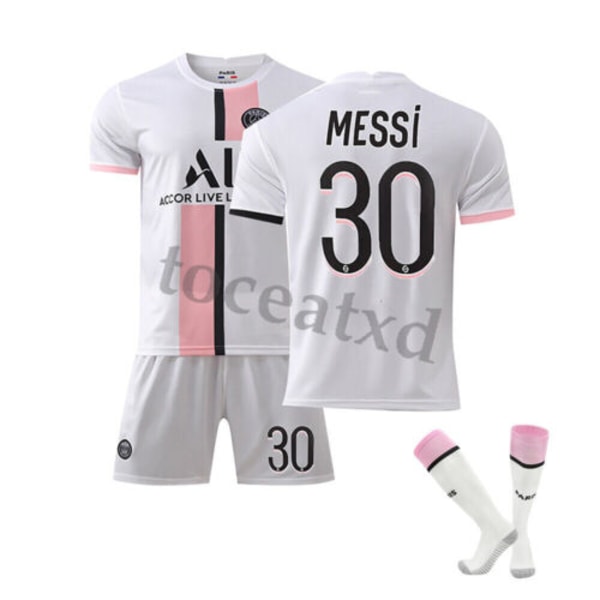 Fotbollsshorts Strumpor Kit Fotbollsträningsdräkter Sportkläder #30 21/22 PSG# Away Kit Messi 150-160CM/28