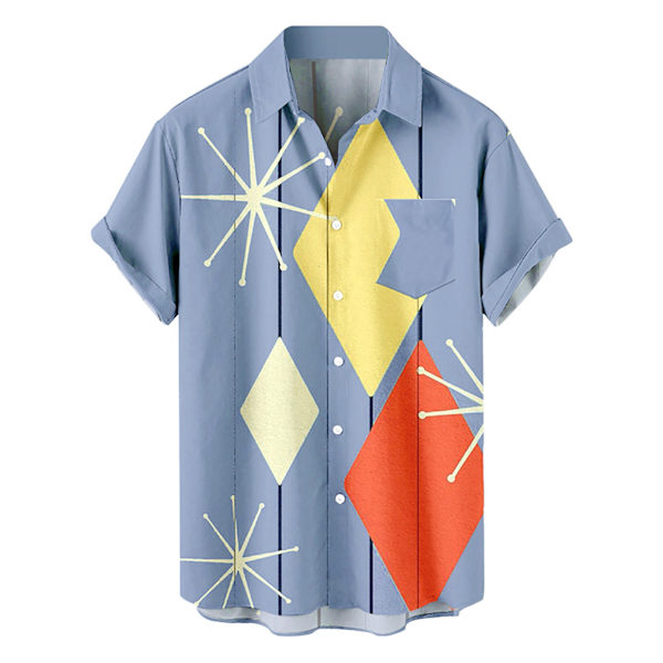 Men Retro Button Down Bowlingskjorta 50-tals Rock Summer T-Shirt 6 4XL