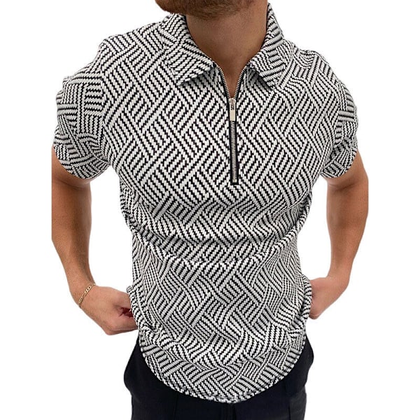 Kortärmad pikétröja för herr Slim Fit Sport Golf Zipper T-shirt light blue white l