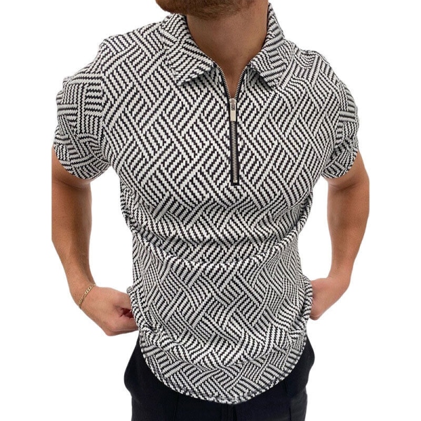 Kortärmad pikétröja för herr Slim Fit Sport Golf Zipper T-shirt navy blue white dots 2xs