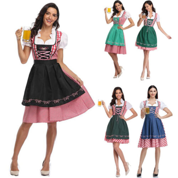 Kvinnors Tyska Bayeriska Dirndlklänning Oktoberfest Kostym Öl-Piga Festklänning denim blue l=uk m