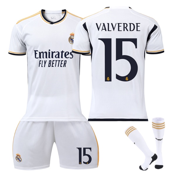 2023-2024 Real Madrid Hemma fotbollströja för barn Vinicius nr. 7 VINI JR VALVERDE 15 L