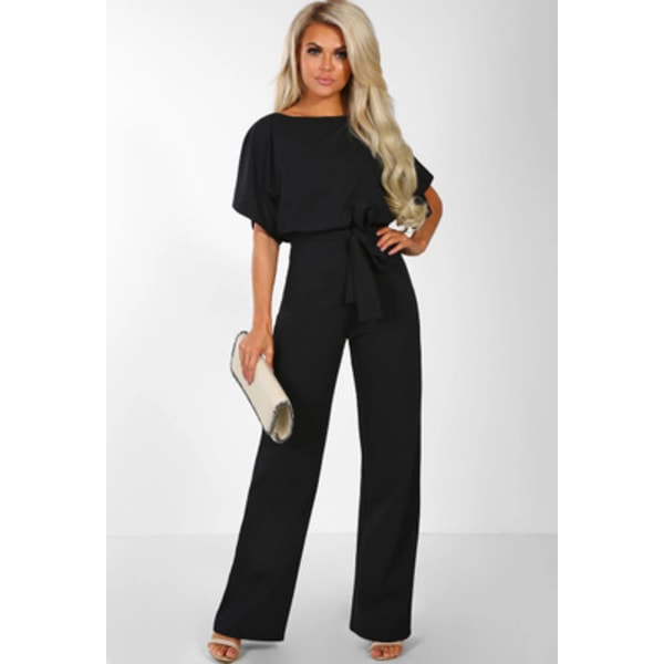 Kvinnor Jumpsuit Crewneck Enfärgad Romper Office Beach Vacation Black XL