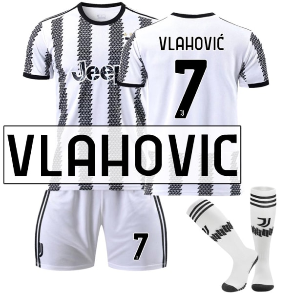 Juventus hemmatröja 22/23 Di Maria fotbollströja för barn Vuxna VLAHOVIC 7 With sock #28