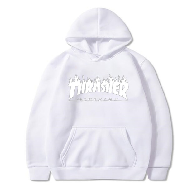 Unisex Thrasher Hoodie Printed Sweatshirt Hoodie med dragsko White L
