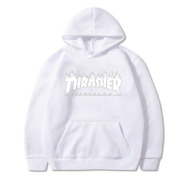 Unisex Thrasher Hoodie Printed Sweatshirt Hoodie med dragsko White