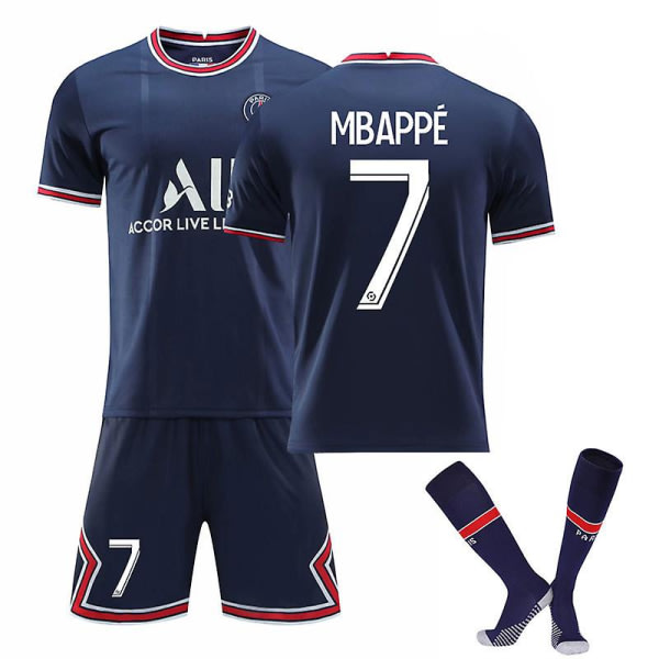 Regenboghorn Barn Fotbollssatser Fotbollströja T-shirt kostym Mbappe PSG Home 26 (140-150cm)