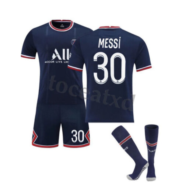 Barnfotbollssats träningsdräkt fotboll kort skjorta strumpa Argentina Away Kit Messi.#10 M