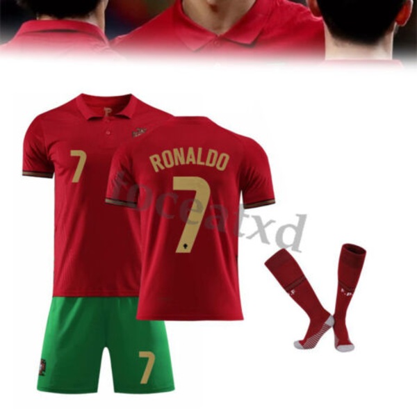 Fotbollsshorts Strumpor Kit Fotbollsträningsdräkter Sportkläder #7 2021 Portugal Home Kit Ronaldo. 150-160CM/28