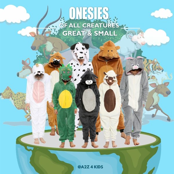 Animal Onesie One Piece Kids Pyjamas Sleepsuit Kostympresenter Leopard Mint 7-8 Years
