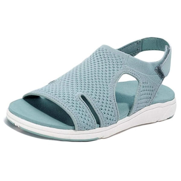 Kvinnors mjuka tå Mesh övre sandaler Walking Cross-Strap Skor Blue 43