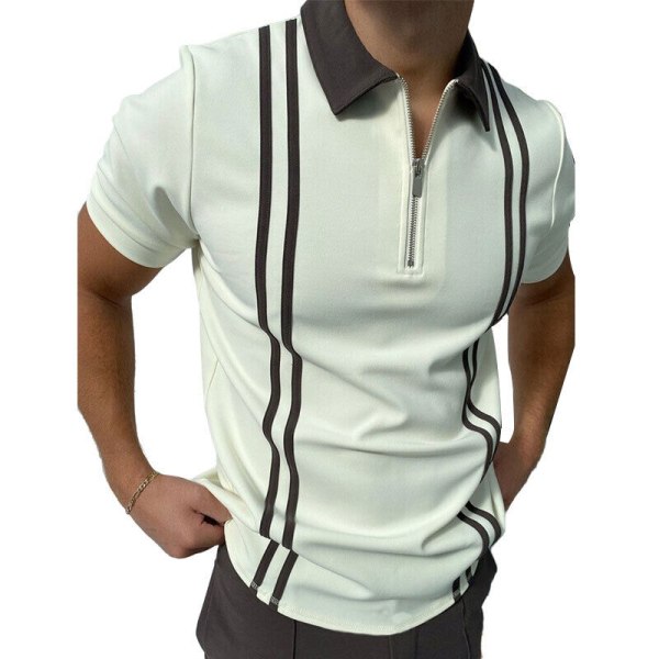 Kortärmad pikétröja för herr Slim Fit Sport Golf Zipper T-shirt white black stripes 3xl