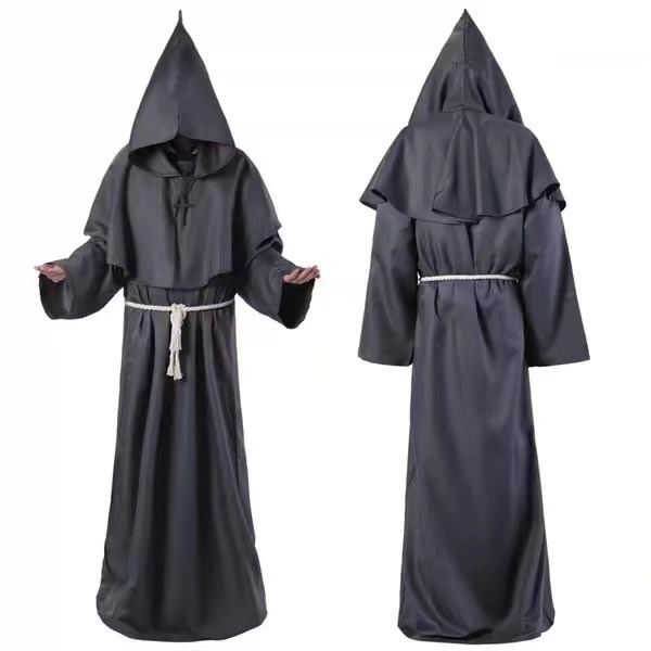 Medeltida Brother Monk Hood Renässansprästdräkt Halloween Cosplay Grey M