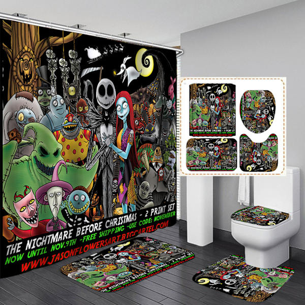 4st Nightmare Before Christmas Duschdraperi Set jy-144 3PCS