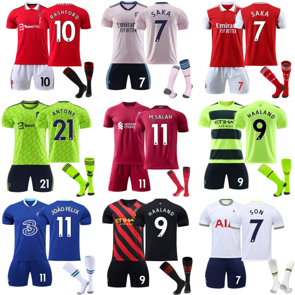 2023 Pojkar Barn Barn Fotbollssats Fotboll Kort Shirt Sock Set chelsea home kit blank 24/(8-9 years)