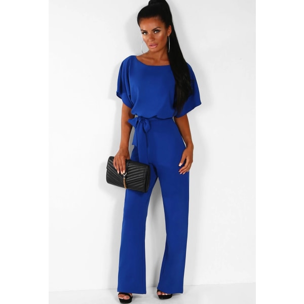 Kvinnor Jumpsuit Crewneck Enfärgad Romper Office Beach Vacation Blue L