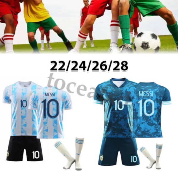 Fotbollsshorts Strumpor Kit Fotbollsträningsdräkter Sportkläder #10 20-21 Argentina Away Kit Messi. L