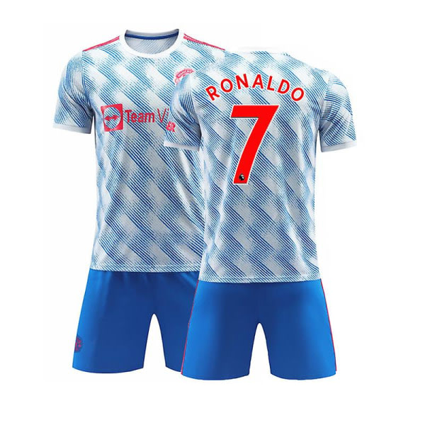 Regenboghorn Barn Fotbollssatser Fotbollströja T-shirt kostym C. Ronaldo Man.U Away 22 (120-130cm)