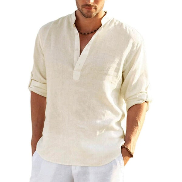 Strandskjortor i massiv linne för män Bomull Casual Lös sommarskjorta gray xl