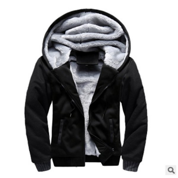 Män Tjock varm fleecepälsfodrad huvtröja Zip Up Vinterjacka Sweatshirt Topp Black M