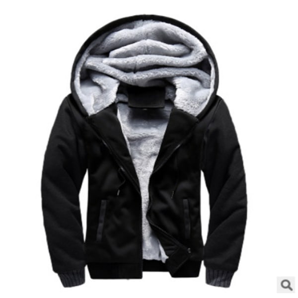 Män Tjock varm fleecepälsfodrad huvtröja Zip Up Vinterjacka Sweatshirt Topp Grey M
