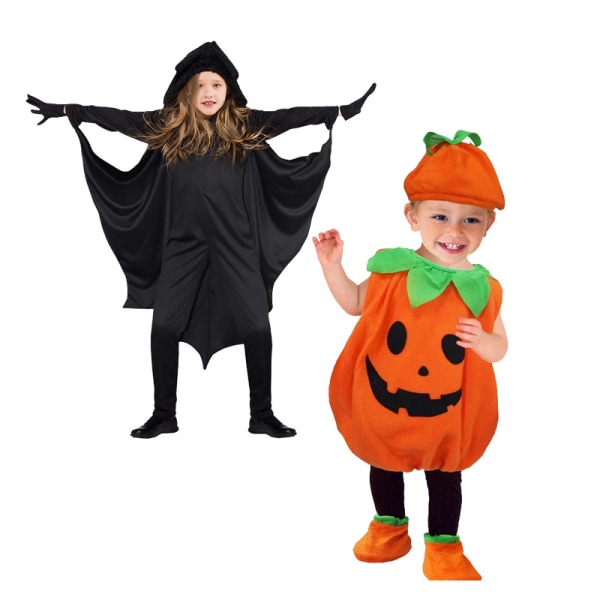 Halloween Kids Novelty Pumpkin Cosplay kostym Hat Set T s(110-120cm)