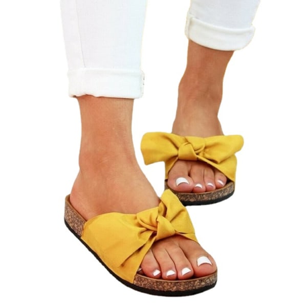 Damsandaler Sommar Casual Temperament Bow Plattform Tofflor Yellow 38