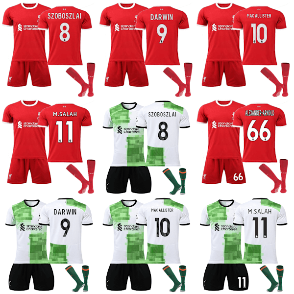 23/24 Barn Hemma Borta Full Kit Pojke Män Kostym Strip Strumpor Kort skjorta liverpool 23/24 away kit #11 #28(12-13 years)