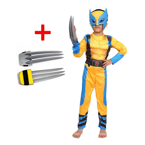 Pojkarnas Wolverine Bokdag Kostym Tight Muscle Suit Party Fancy Dress Cosplay S-(Headpeice+Bodysuit+2*Paws)