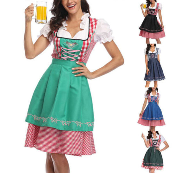 Kvinnors Tyska Bayeriska Dirndlklänning Oktoberfest Kostym Öl-Piga Festklänning black xl=uk l