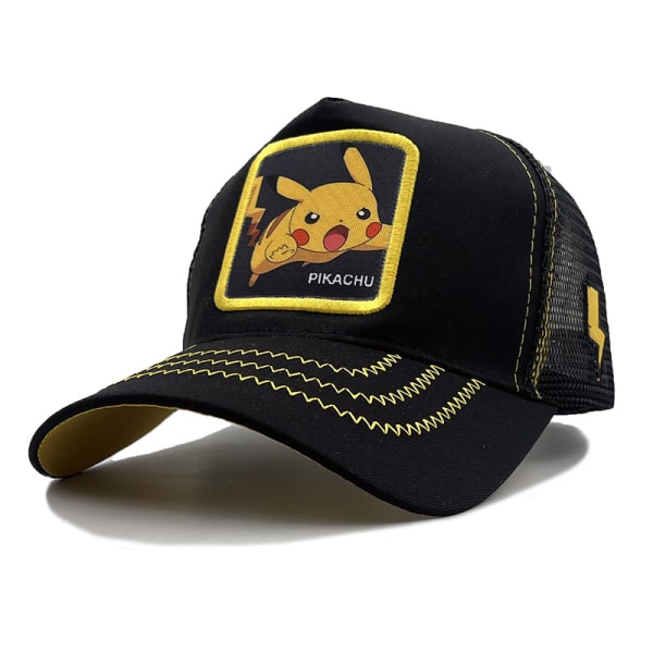 Pikachu Mesh Baseball Cap Hip Hop Utrustad Trucker Hat Snapback Black