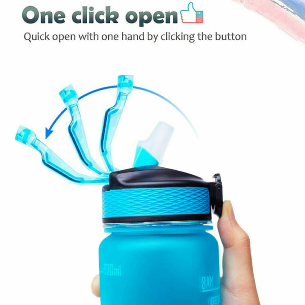2-pack - 1 l vattenflaska med sugrör och timer 1*Cleaning cup brush（Random Color）