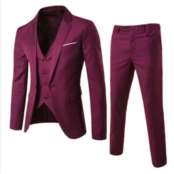 Casual tredelad kostym för män purplish red L