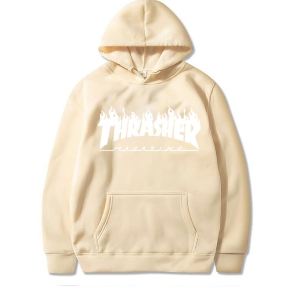 Unisex Thrasher Hoodie Printed Sweatshirt Hoodie med dragsko Apricot XL