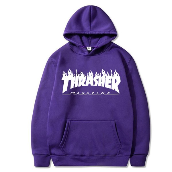 Unisex Thrasher Hoodie Printed Sweatshirt Hoodie med dragsko Grey XXL