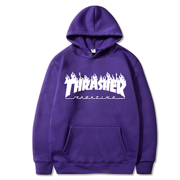 Unisex Thrasher Hoodie Printed Sweatshirt Hoodie med dragsko Purple L
