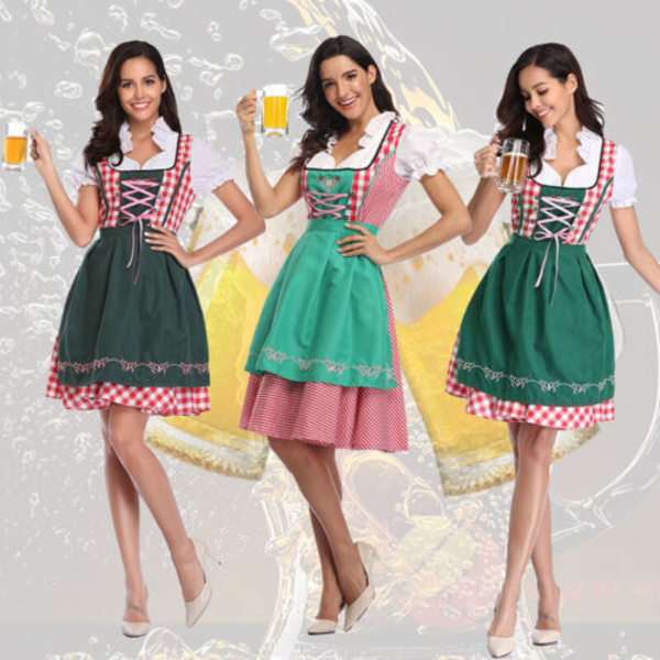 Kvinnors Tyska Bayeriska Dirndlklänning Oktoberfest Kostym Öl-Piga Festklänning denim red l=uk m