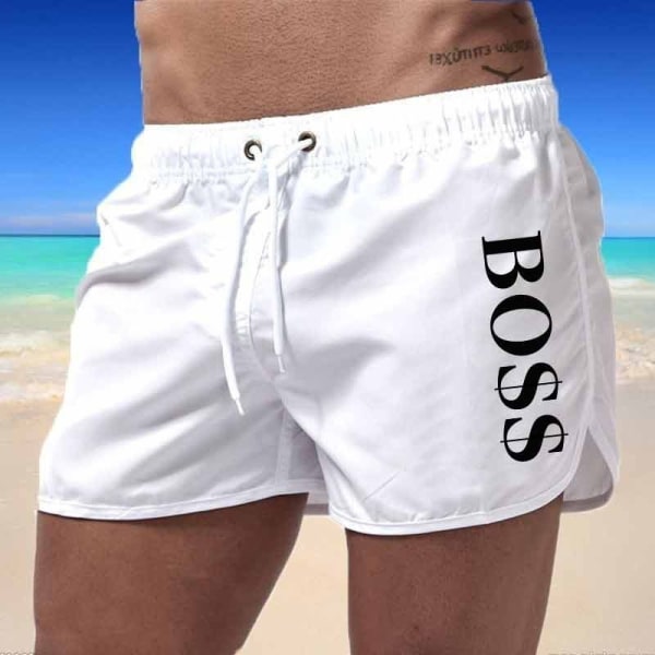 Boss Casual Fashion Strandshorts för män Badshorts White XL