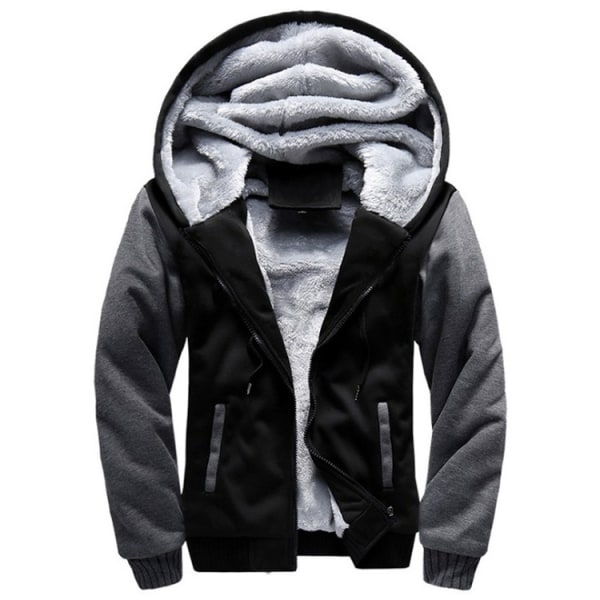Män Tjock varm fleecepälsfodrad huvtröja Zip Up Vinterjacka Sweatshirt Topp Black M
