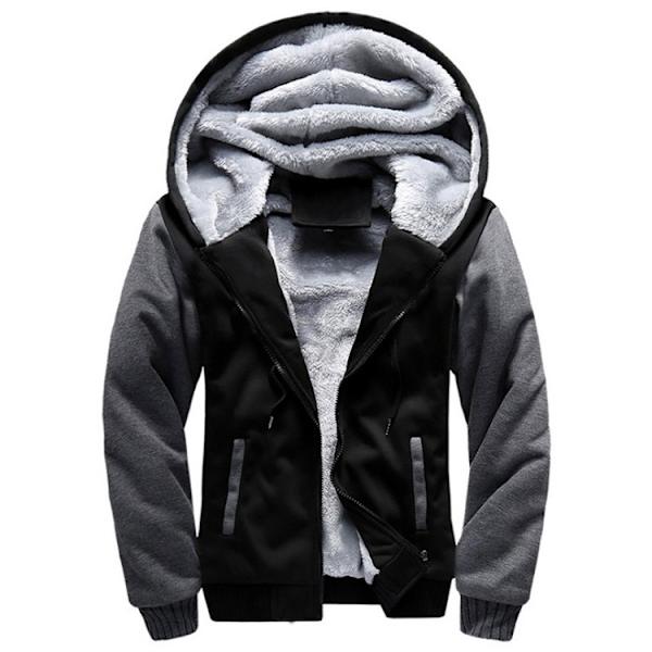 Män Tjock varm fleecepälsfodrad huvtröja Zip Up Vinterjacka Sweatshirt Topp Grey XXL