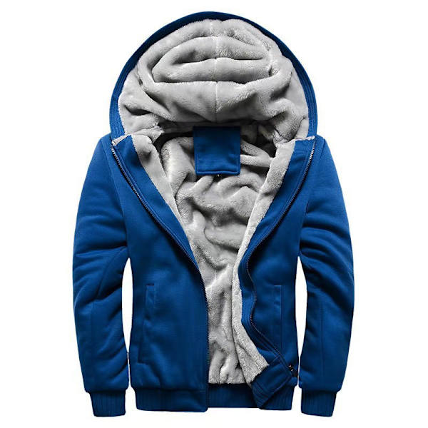 Män Tjock varm fleecepälsfodrad huvtröja Zip Up Vinterjacka Sweatshirt Topp Sky Blue M