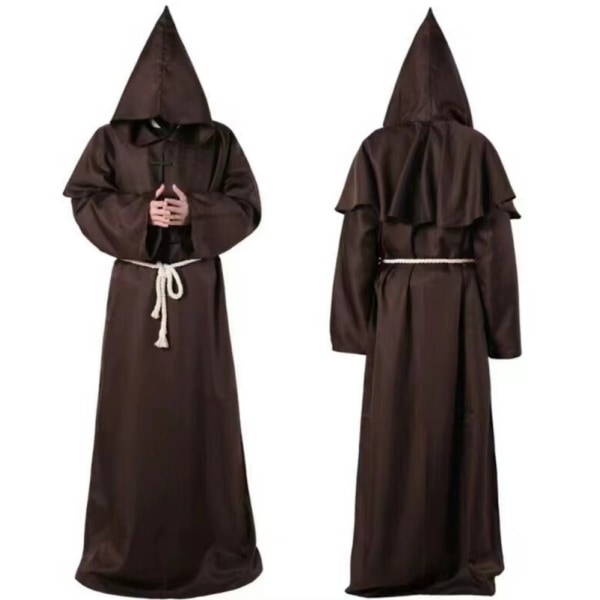 Medeltida Brother Monk Hood Renässansprästdräkt Halloween Cosplay Black S