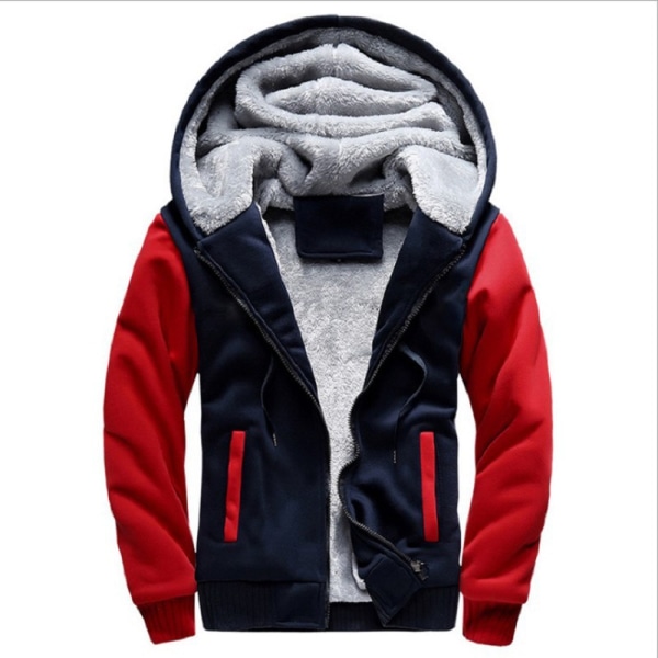 Män Tjock varm fleecepälsfodrad huvtröja Zip Up Vinterjacka Sweatshirt Topp Red L