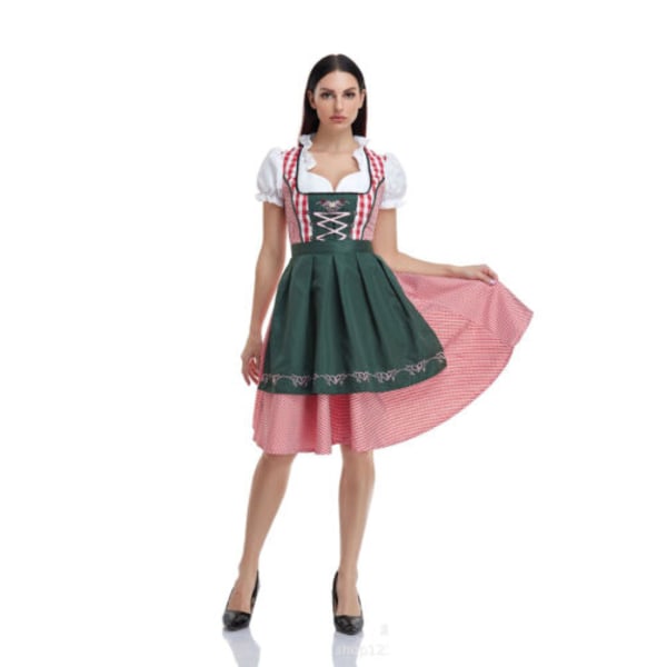 Kvinnors Tyska Bayeriska Dirndlklänning Oktoberfest Kostym Öl-Piga Festklänning green xl=uk l