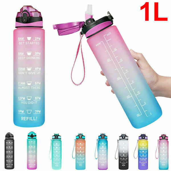 Vattenflaska Sport Drickskopp Plast Vattenkopp 1000/2000ML Pink Blue - 1000ml